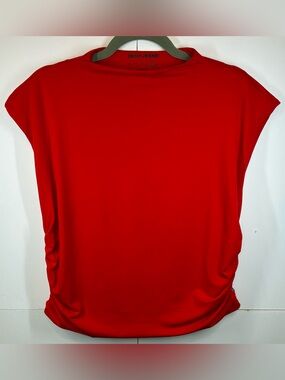 DKNY Jeans Red Boat Neck Ruched Side Fitted Stretch Top Women's Size XL